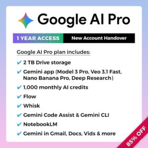 Google AI Pro ‒ 1-Year | Veo 3.1, Nano Banana Pro, 2 TB Google Drive & more | Gemini